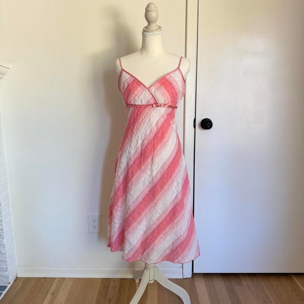 Vintage Studio 1940 pink & white diagonal striped midi dress with a boho vibe